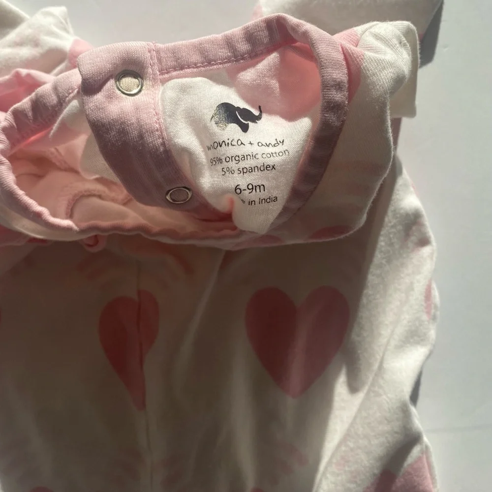 Monica & Andy Pink Heart Kids One Piece Jumper Ruffle Detailing 6-9months